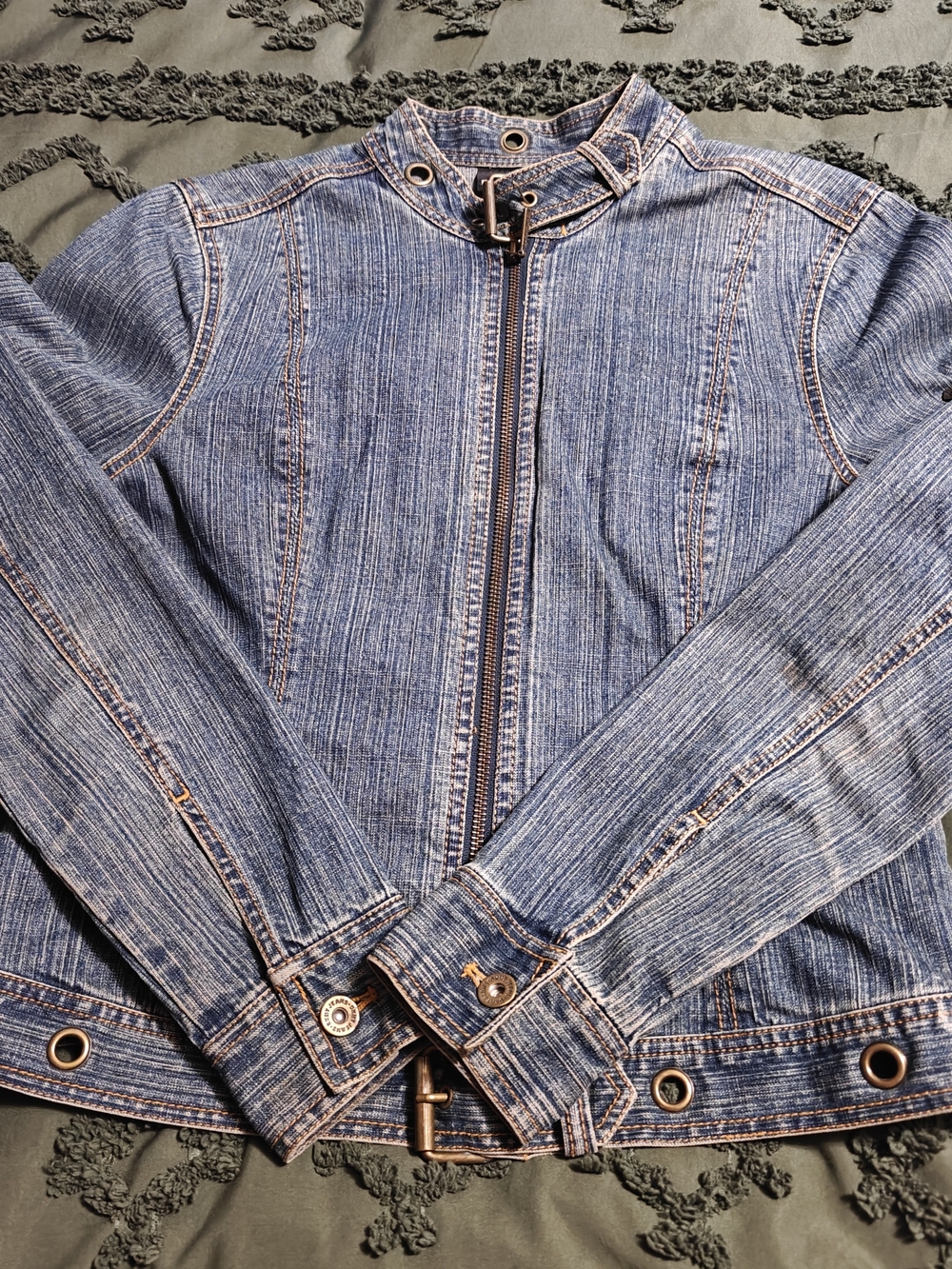 DKNY Jeans Y2K Moto Jacket Medium Fitted Grommet Biker Style